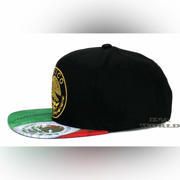 MEXICAN MEXICO Hat Gold Federal Logo Eagle Flag Flat Bill Snapback Baseball Cap - Picture 4 of 7